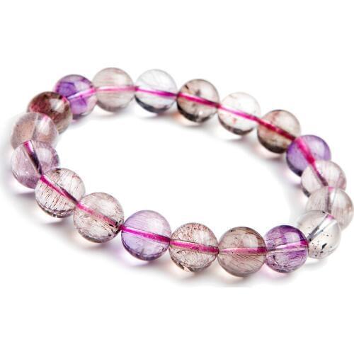 10mm Natural Multi Colors Super 7 Seven Melody Stone Stretch Charm Bracelets Women Femme Clear Round Crystal Bead Bracelet