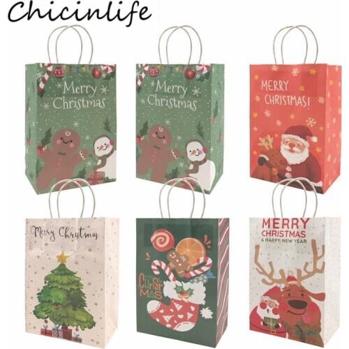 Chicinlife 5Pcs Merry Christmas Snowman Deer Santa Claus Paper Bags Xmas Party Candy Gift Packing Bags New Year Eve Supplies