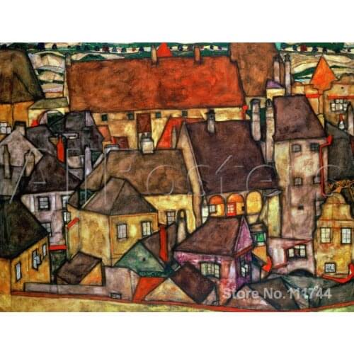 Abstract Landscape paintings Yellow City Egon Schiele art for sale Home decor High quality Handmade