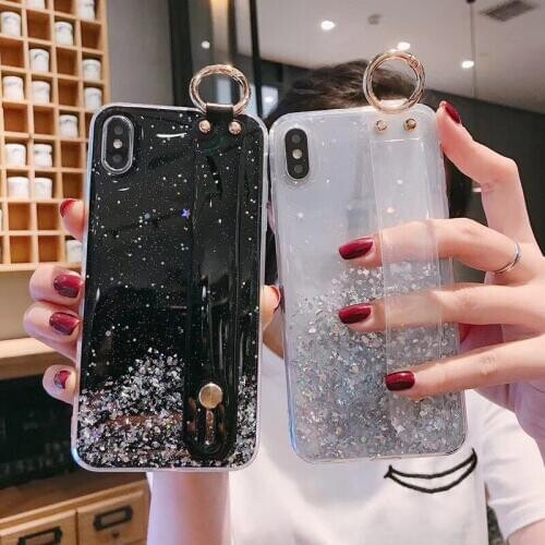 Glitter Star Wrist Strap Hand Band case For OPPO A9 2020 A3S A5 A7 A9 F5 F7 F9 F11 K3 K5 Relame Reno10x A59 A83 A57 A52 Cover