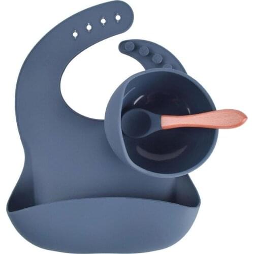 Three-piece Bowl + Spoon + Saliva Pocket Children Feeding Bib Eating Bowl Baby Suc Tableware Supplement Silicone Baby Food X3W4