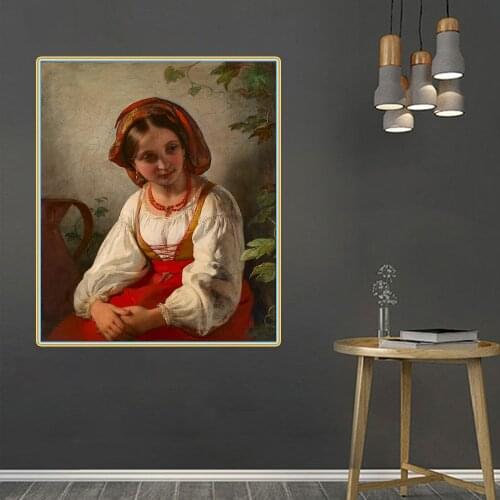 Citon Friedrich von Amerling《Young Italian Girl》Canvas Art Oil Painting Artwork Poster Picture Modern Wall Decor Home Decoration
