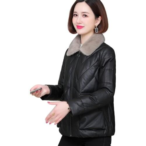 European Sheepskin Leather Suede Jacket Duck Down Lingning Mink Fur Collar Winter Women Suit LF21022BM