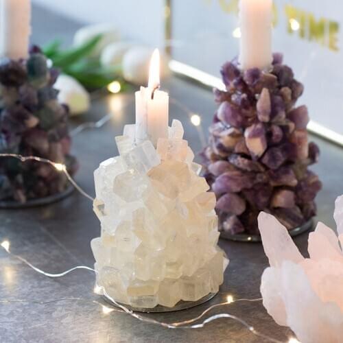 Gemstone Figurine Home Decor Stone Crafts Green Clear Color Candle Holder Natural Stone Decor Gifts