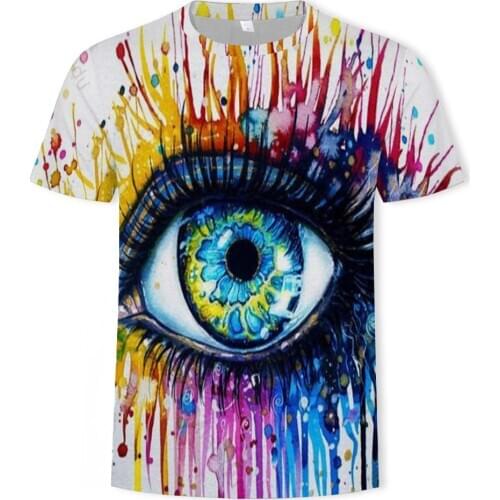 Personality Graffiti mens t-shirts Colorful eyes loose Summer Casual 3d print Short Sleeve Streetwear Fashion Male Tshirts