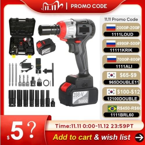 Cordless Impact Wrench 980Nm Torque Brushless Motor with 1/2 and 5/16 Inch Quick Chuck Fast Charger Variable Speed Impact Kit