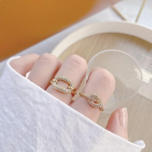 Ins Hot Sale 14K Real Gold Engagement Twist Rings for Women Luxury Zircon CZ Adjustable Geometric Wedding Rings