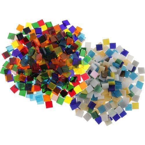 500pcs Mixed Color Square Glass Mosaic Tiles Pieces for Mosaic Making 10x10mm
