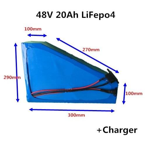 Triangle 48V 20Ah lifepo4 lithium battery pack with BMS for 1000W 2000W electric bike fat tire bike mountain ebike +3A charger
