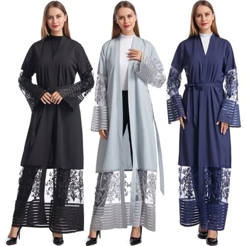 Ramadan Muslim Dress for Women Arab Modest Cardigan Long Chiffon Lace Dubai Abaya Kaftan Mujer Roupa Turkish Islamic Clothing