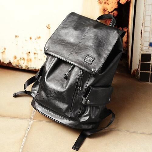 New Mens Large-capacity Backpack Fashion Solid Color PU Backpack Mens Commuter OL Trend Backpack Short Trip Travel Backpack