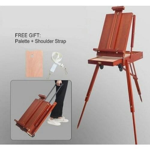 Trolley Wood Oil Painting Box Art Supplies Travel Portable Easel Stand For Painting