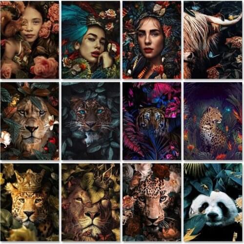 PhotoCustom Paint By Numbers Kits On Canvas Flowers And Animals DIY Frame 60x75cm Oil Painting By Numbers Figure Home Decor