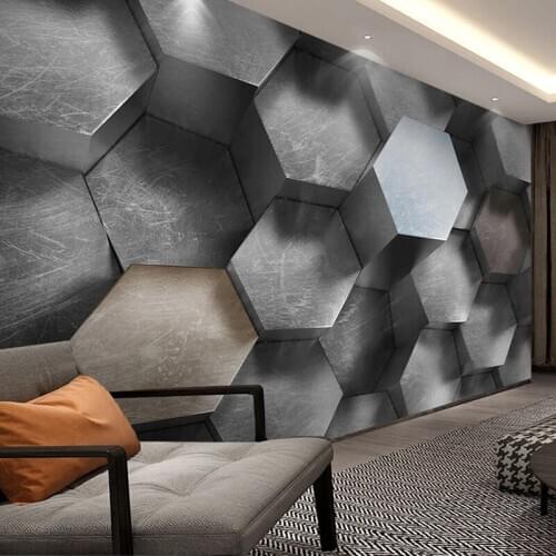 3D Stereoscopic Gray Cement Wall Paper Mural Modern Abstract Art Hexagon Geometric Photo Wallpaper For Living Room Bedroom Decor