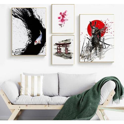 Canvas Pictures Wall Art Prints Home Decor Painting Rose Shogun Warior Koi Carpes Modular Watercolor Nordic Poster Living Room
