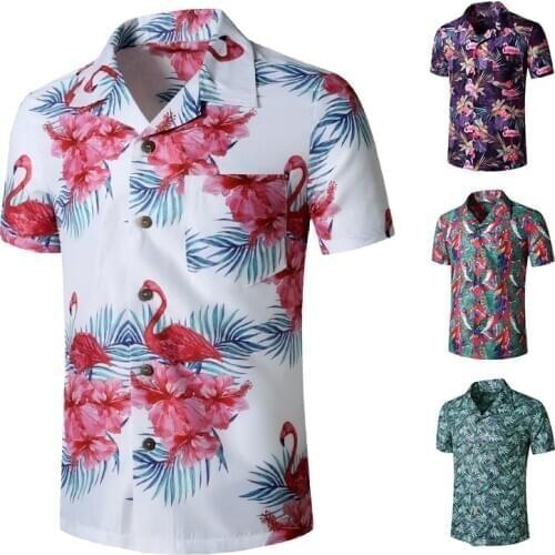 New Print Short Sleeve Shirts Men Casual Plus Size Loose Beach Hawaiian Shirt for Men