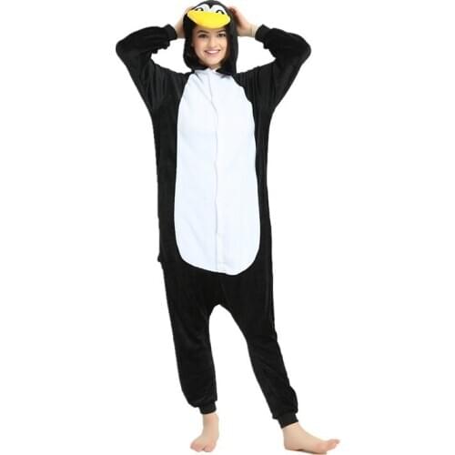 2020 Adults Animal Pajamas Cartoon Sleepwear Penguin Pajamas Sets Anime Kigurumi Women Men Warm Flannel Hooded