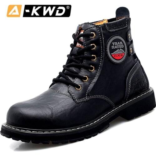 Autumn Outdoor Tooling Shoes Men Werk Schoenen Dark-Brown High Top Working Shoes Black Genuine Leather Shoes Men 38-46 Footwear