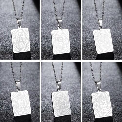 Initials Pendant Letter Name Necklace For Women Men Silver Color Square Alphabet Charm Box Link Chain Couple Jewelry