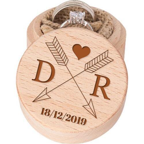Crossed Arrows with Initals & Date Wooden Ring Box Custom Cute Gift Wood Anniversary Perfect Keepsake Ring Box for Wedding Day