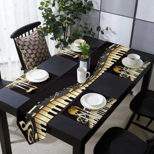 Piano Keys Note Music Gradient Table Runner Holiday Kitchen Dining Table Runners Place Mats Set for Home Party Decor
