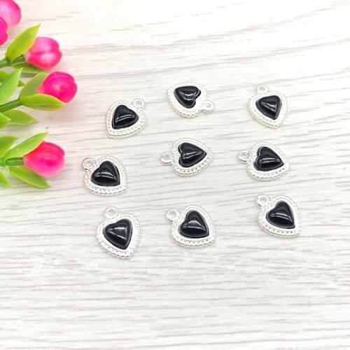 5Pcs/lot Stainless Steel Peach Heart Pendant Black Agate Love Pendants For Jewelry Making Necklace Earrings Bracelet Supplies
