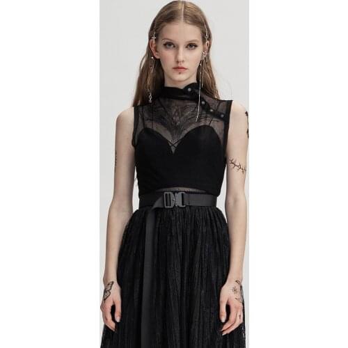 PUNKRAVE Womens Goth Elastic Mesh Vest Sexy Slim Fit High Collar Perspective Snowflake Knitted Casual Wear Waistcoat