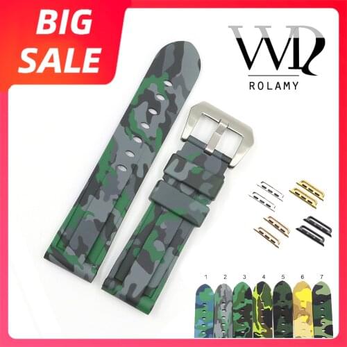 Rolamy 38 40 42 44mm Top Qualtiy Camo Yellow Pure Silicone Rubber Replacement Wrist Watchband Strap For Iwatch Series 4/3/2/1