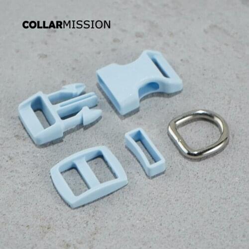Retailing (plastic buckle+Tri-Glid+square keeper+D ring) DIY dog collar light blue 15mm webbing sewing accessory premium quality