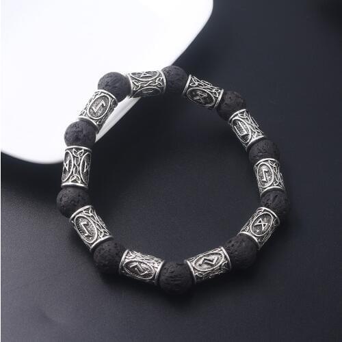 Viking Rune Antique Beads Bracelet Thor Hammer Mjolnir Handmade Bangles Bracelets for Men Jewelry Gift