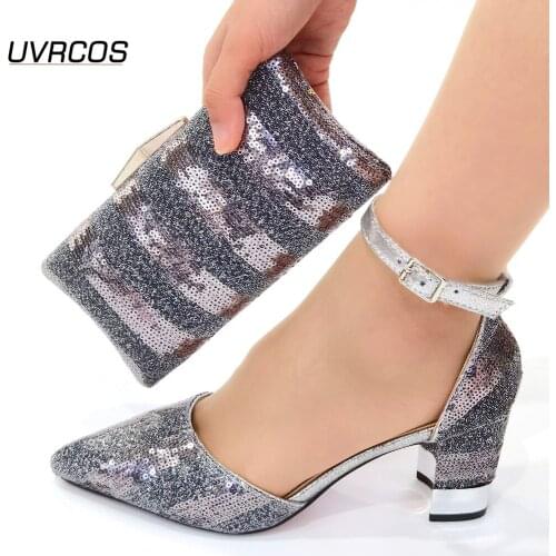 Silver New Arrival African Sandals with Matching Bags Set Decorated with Crystal Women Shoes and Bag Set for Royal Wedding