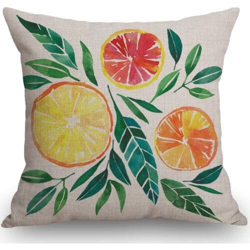 Tropical Citrus Watercolor Cotton Linen Square Cushion Cover Standard Pillowcase for Men Women Home Decorative Sofa Armchair