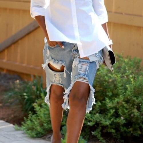 Street Wear High Waist Wide Leg Denim Shorts Women With Hole New Jean Shorts Women Summer Women Shorts Bull-puncher Knickers#g3