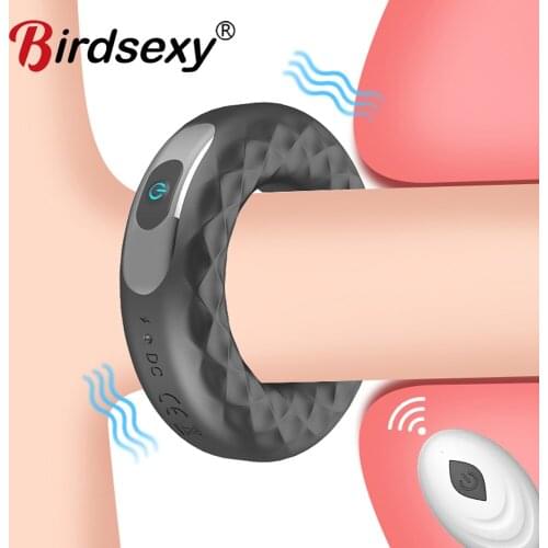 Vibrator Penis Ring Silicone Cock Rings Dick Vibrator Male Penis Massage Sex Toys For Men Remote Control 10 Speed Time Delay
