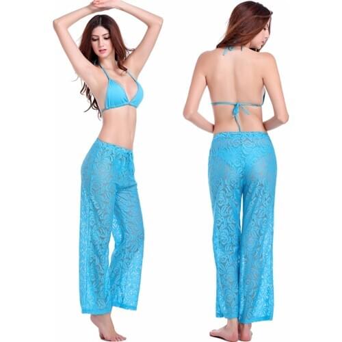 High-grade all-lace straight-leg casual trousers, comfortable and breathable beach lace trousers DP001