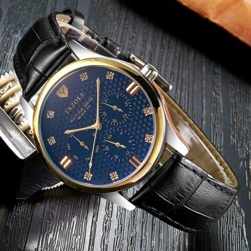 YAZOLE Men Watches Top Brand Luxury Mens Watch Auto Date Week Fashion Brown Leather Strap Clock Relogio Masculino Reloj Hombre