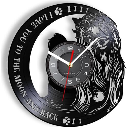 Yorkie Terrier I Love You To The Moon And Back Pet Dog Love Quote Vinyl Record Art Clock Timepiece Silent Non-ticking Wall Clock