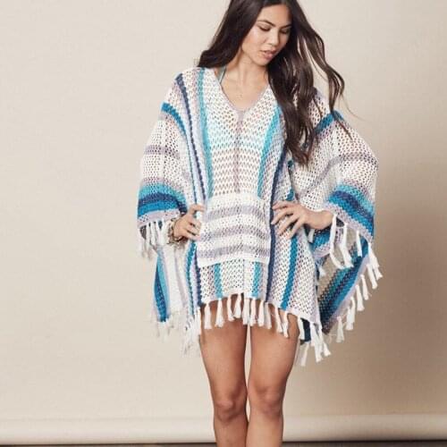 Plus size Swimsuit Cover up Beach Dress Knitted Tassel Pareos Dress Swimsuit Cover up Beachwear Kaftan Tunic for Beach Sarong