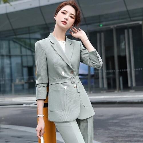 High Quality 2 Piece Set Plaid Formal Pant Suit Blazer Office Lady Designs Women Soft Jacket and Ankle-Length Pant