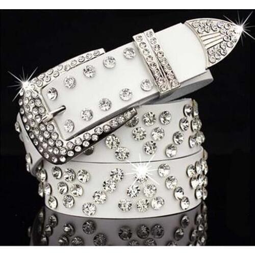 Fashion Ms Belt Crystal Cummerbund Womans Belts Pin buckle belts White Black Lenght 110 CM Joker Girl Belt