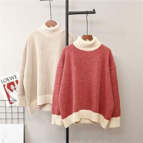 2020 Knitted Autumn Color Patch Turtleneck Women Warm And Pullovers Winter Sweater Tricot Pull Femme