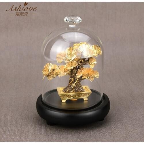 Gold Foil Pine Tree Ornaments Statues sculptures 24k Gold Leaf Handmade Crafts Lucky wealth Wine cabinet decoration Home Decor