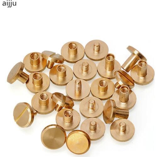 20PC 4-20MM Solid Brass plane Button Stud Screw Nail Rivet Screw Back Leather Belt for Sewing Handmade DIY Accessories Material