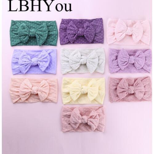 2019 New Baby Girls Wide Nylon Headbands,Princess Girls Gifts Soft Nylon Hairbands With Dot Prints,Toddler Infants Bow Head wrap