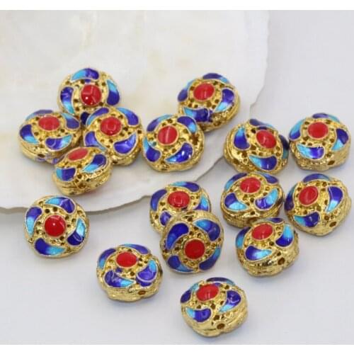 Gold-color 5pcs wholesale price 14mm square cloisonne accessories enamel beads elegant diy jewelry findings B2492