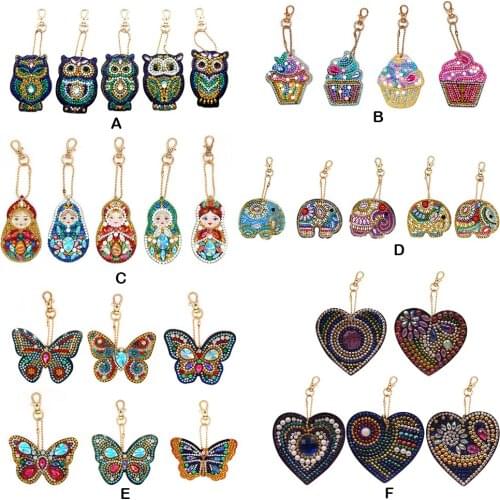 5D DIY Diamond Painting Embroidery Key Chain Keychains Pendants Set for Bag Backpack Phone Strap Decorations