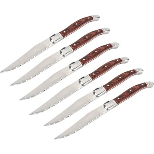 6pcs 9'' Laguiole Style Steak Knives Forks set Stainless steel Cutlery Bar Wood Handle Japanese Dinner Knife and Table Forks