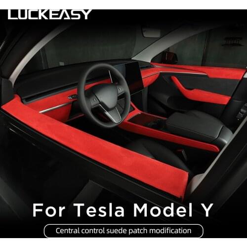 LUCKEASY For 2021 Model Y Car Parts Interior Modification Door Central Control Dashboard Suede Sticker