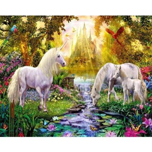 Beibehang Photo Wallpaper Sunlit Castle Forest Lotus Pond Water Horse Animals Children Background wall 3d wallpaper papier peint