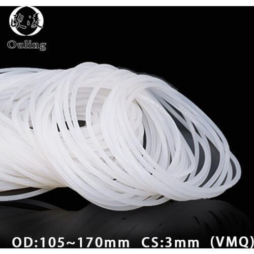 White Silicone Ring Silicon/VMQ O ring OD 105/110/120/130/135/140/150/170*3mm Thickness Rubber O-Ring Seal Gasket ORing Washer